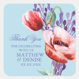 Poppy Collectie met spun Sugar Blue Background Vierkante Sticker