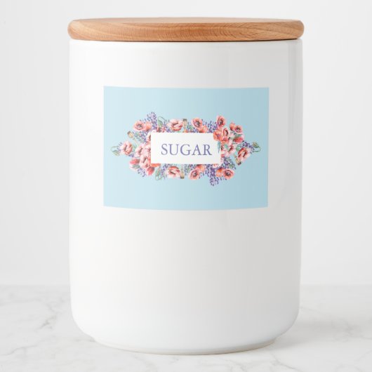 Poppy Collectie met spun Sugar Blue Background Voedselcontainer Etiket (Voorkant)