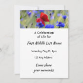 Poppy Cornflower Meadow  Memorial Pocket Keepsake Kaart (Voorkant)