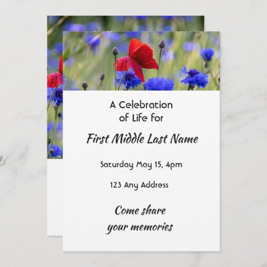 Poppy Cornflower Meadow  Memorial Pocket Keepsake Kaart (Voorkant / Achterkant)