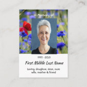 Poppy Cornflower Meadow  Memorial Pocket Keepsake Visitekaartje (Achterkant)