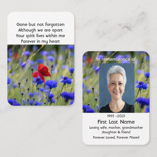 Poppy Cornflower Meadow Memorial Pocket Keepsake Visitekaartje (Voorkant / Achterkant)