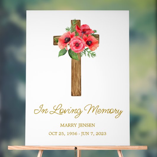 Poppy cross Memorial Funeral Acryl Bord (Neutraal)