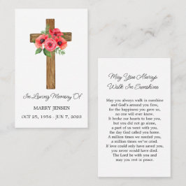 Poppy Cross Memorial Funeral Prayer Card Visitekaartje