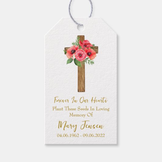 Poppy Cross Memorial Funeral Seed Packet  Cadeaulabel (Voorkant)