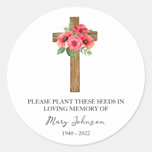 Poppy Cross Memorial Funeral Seed Packet Ronde Sticker (Voorkant)