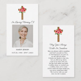 Poppy Cross Memorial Photo Funeral Prayer Card Visitekaartje