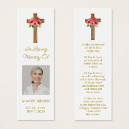 Poppy Cross Photo Funeral Bookmark Mini Visitekaartjes