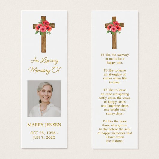 Poppy Cross Photo Funeral Bookmark Mini Visitekaartjes (Voorkant /achterkant)