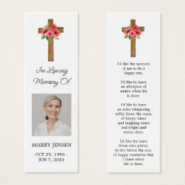 Poppy Cross Photo Funeral Bookmark Mini Visitekaartjes