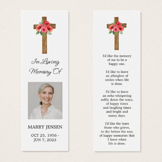 Poppy Cross Photo Funeral Bookmark Mini Visitekaartjes (Voorkant /achterkant)