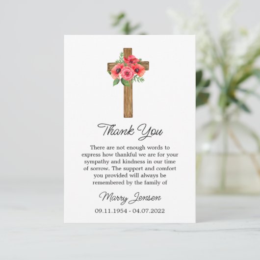 Poppy Cross Sympathy Thank You Card Bedankkaart (Staand voorkant)