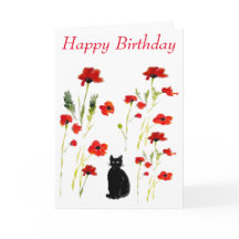 Poppy Cute Black Cat Floral
