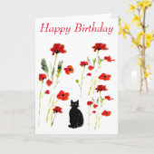 Poppy Cute Black Cat Floral Kaart (Gele Bloem)