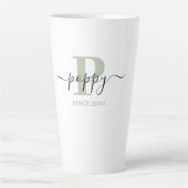 Poppy Elegant Script Monogram Silver Green Latte Mok (Voorkant)
