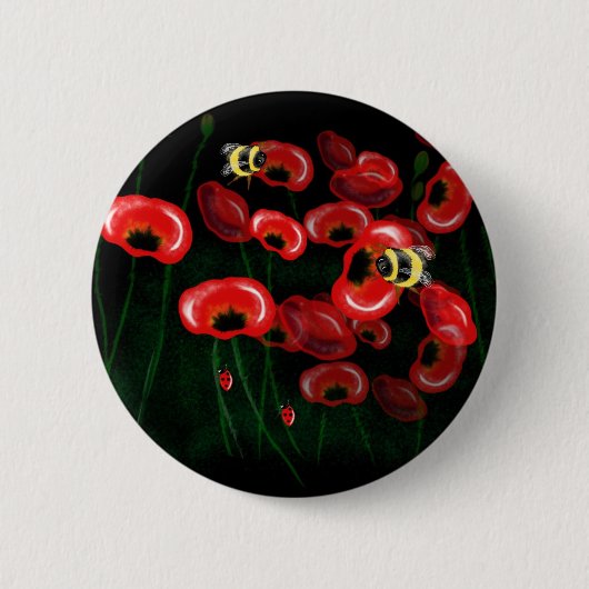 POPPY- EN BEE-kunst Ronde Button 5,7 Cm (Voorkant)