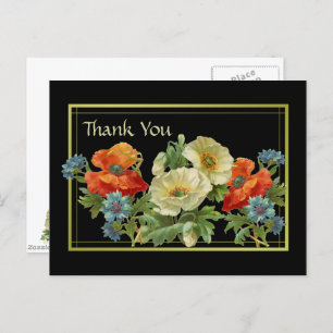 Poppy en Cornbloemen Dank u Floral Briefkaart