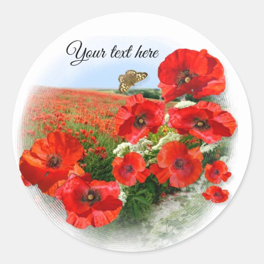 POPPY FIELD Add jouw tekst Classic Round Sticker (Voorkant)