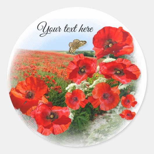 POPPY FIELD Add jouw tekst Ronde Sticker (Voorkant)