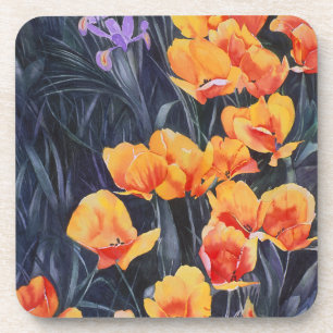 Poppy Field Colorful Impressionistic Painting Bier Onderzetter