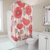 Poppy Field Dance: Naadloze Floral Rhapsody Douchegordijn (In situ)