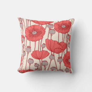 Poppy Field Dance: Naadloze Floral Rhapsody Kussen