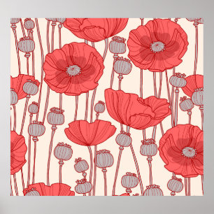 Poppy Field Dance: Naadloze Floral Rhapsody Poster