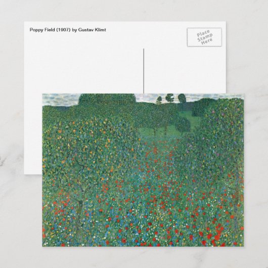 Poppy Field door Gustav Klimt,  Art Nouveau Briefkaart (Voorkant / Achterkant)