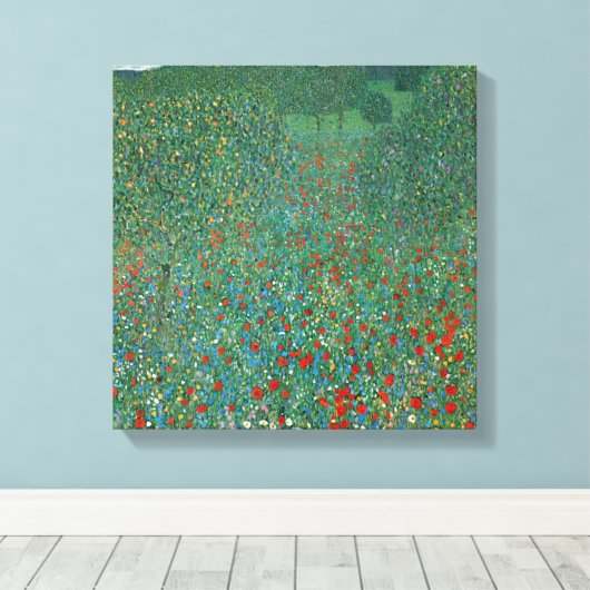 Poppy Field door Gustav Klimt,  Art Nouveau Canvas Afdruk (Insitu (Houten vloer))