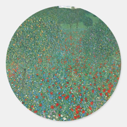 Poppy Field door Gustav Klimt,  Art Nouveau Ronde Sticker (Voorkant)