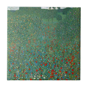 Poppy Field door Gustav Klimt,  Art Nouveau Tegeltje