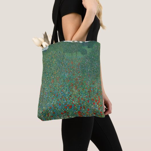Poppy Field door Gustav Klimt, Art Nouveau Tote Bag (Dichtbij)