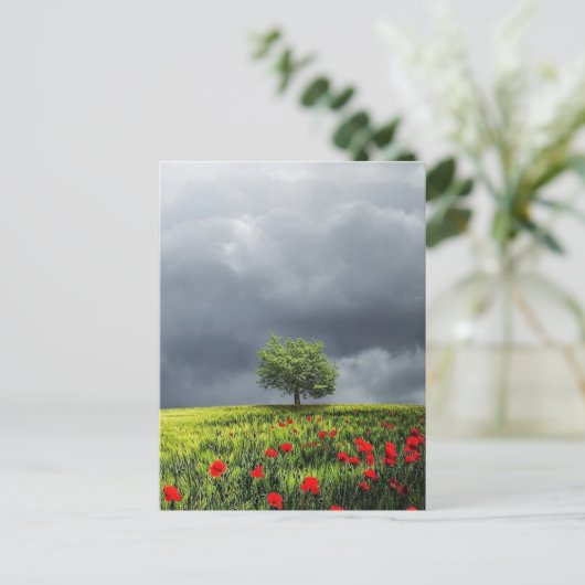 Poppy Field en Cloudy Sky Briefkaart (Staand voorkant)