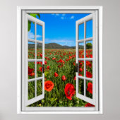 Poppy Field Faux Artificial Window Uitzicht Poster (Voorkant)