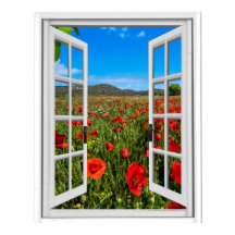 Poppy Field Faux Artificial Window Uitzicht