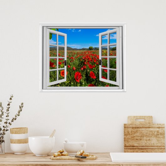 Poppy Field Faux Uitzicht Poster (Keuken)