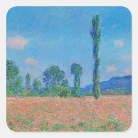 Poppy Field, Giverny (1891) Claude Monet fine art Vierkante Sticker (Voorkant)