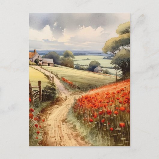 Poppy Field Landscape Briefkaart (Voorkant)