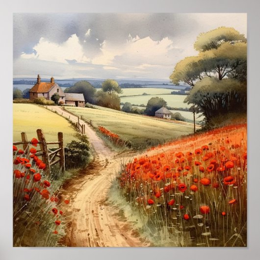 Poppy Field Landscape Poster (Voorkant)