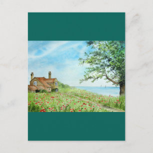 Poppy Field Landscape Waterverf Painting Briefkaart