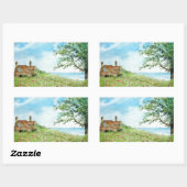 Poppy Field Landscape Waterverf Painting Rechthoekige Sticker (Vel)