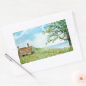 Poppy Field Landscape Waterverf Painting Rechthoekige Sticker (Envelop)