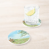 Poppy Field Landscape Waterverf Painting Zandsteen Onderzetter (Zijkant)