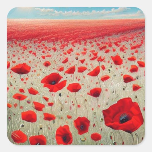 Poppy Field Square Sticker (Voorkant)