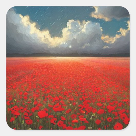 Poppy Field Square Sticker (Voorkant)