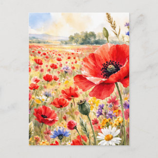 Poppy Field - Watercolour Poppy Briefkaart