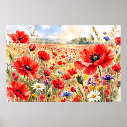 Poppy Field - Watercolour Poppy Poster (Voorkant)