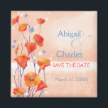 Poppy Field Wedding Save the Date Magneet<br><div class="desc">Zoete rode papavers en blauwe vlinders in de weide geïllustreerd op aangepaste bruiloft Save the Date Magnets. De elegante en unieke uitnodigingsmagneten zijn perfect voor uw SPRING MEADOW WEDDING | BOHO WEDING | RODE EN ZALMKLEUR PALETTE WEDDING OF LOVELE POPPY THEMED WEDDING! Alle steekproeftekst kan volledig met uw eigen formulering...</div>