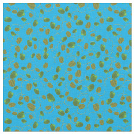 Poppy Fields Groene Buds op Sky Blue Custom Fabric Stof