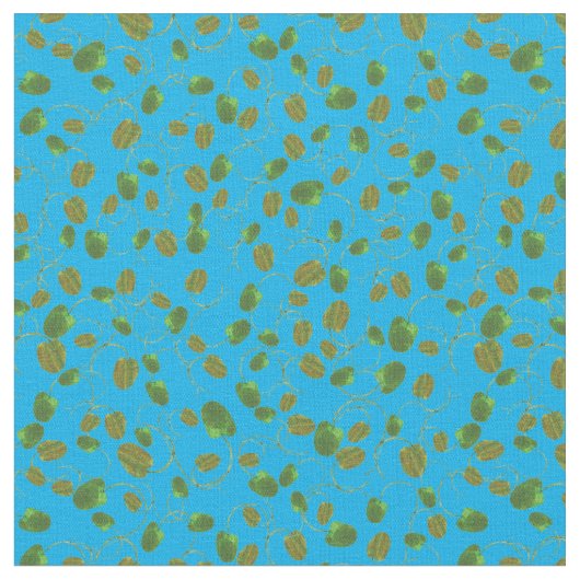 Poppy Fields Groene Buds op Sky Blue Custom Fabric Stof (Close Up)